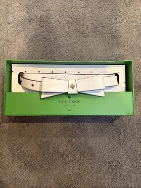 kate spade White Bow Leather Belt with Gold Spade Accent